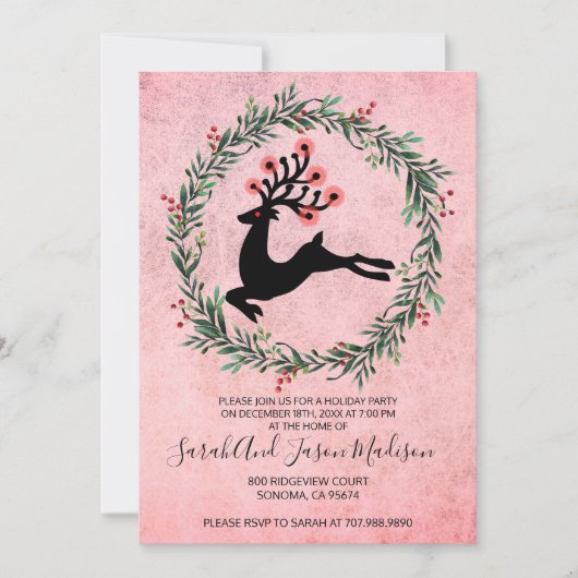 Rentier in Holly Wreath Einladung (Vorderseite)