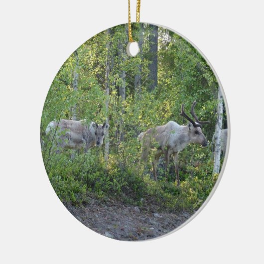 Rentier in Lapplandschmuck Keramik Ornament (Links)
