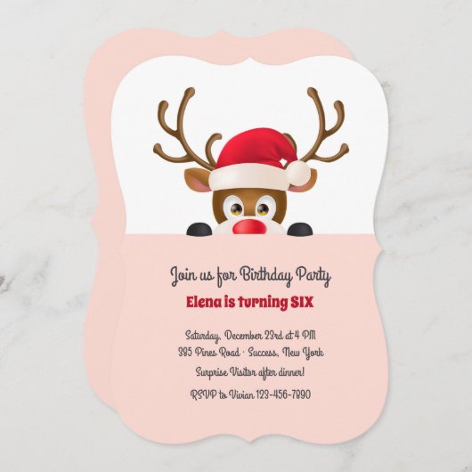 Rentier in Santa Cap Einladung (Vorne/Hinten)