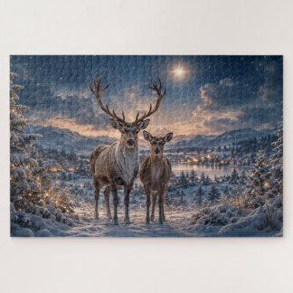 Rentier in schneelandschaft Frohe Weihnachten Puzzle
