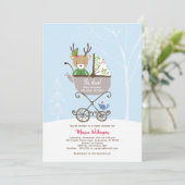Rentier in Stroller Winter Holiday Baby Shower Einladung (Stehend Vorderseite)