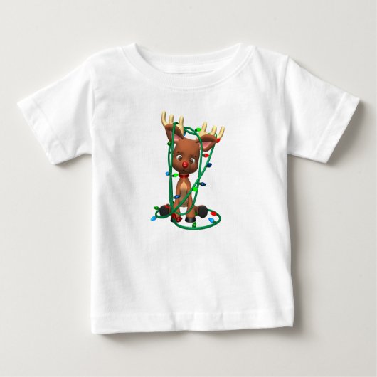 Rentier in Weihnachtsbeleuchtung geknackt Baby T-shirt (Vorderseite)