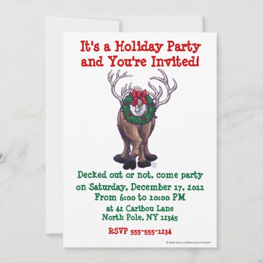 Rentier in Weihnachtsmannmütze Feiertag Einladung (Rückseite)