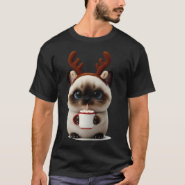 Rentier-Kätzchen mit heißer Schokolade T-Shirt