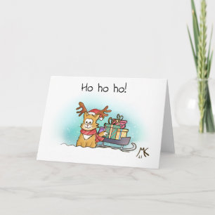 Rentier Kitty und Schlitten mit Geschenken Weihnac Karte