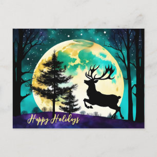 Rentier Leaping Vollmond auf Postkarte