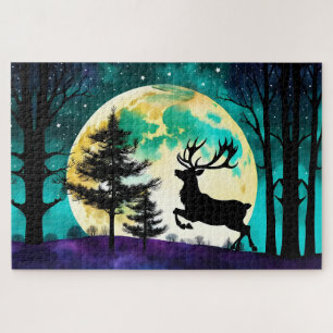 Rentier Leaping Vollmond auf Puzzle