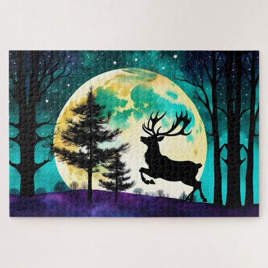 Rentier Leaping Vollmond auf Puzzle (Horizontal)