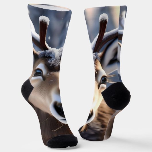 Rentier Magic: Nahes Up von Santas Loyal Companion Socken (Gewinkelt)