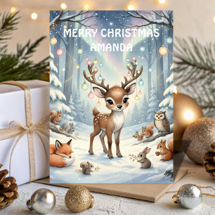Rentier Magischer Wald Kinder Weihnachtskarte Feiertagskarte