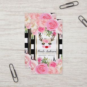 Rentier-Make-up Gold Glitter Augen Rosa Floral Visitenkarte