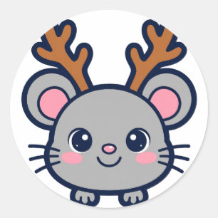 Rentier-Maus-Weihnachten Runder Aufkleber