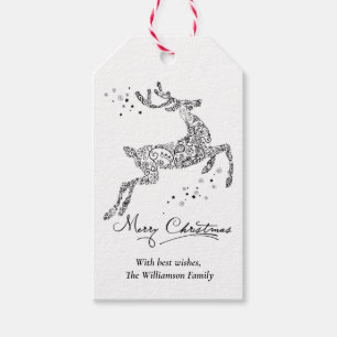 Rentier Minimalistisch Schwarz-weiß Weihnachten Geschenkanhänger