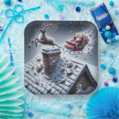 Rentier Mishap auf einem schneebedeckten Dach Pappteller (Party)