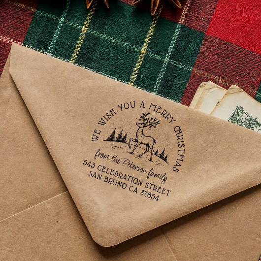 Rentier mit Baubles in Antlers Frohe Weihnachten Permastempel