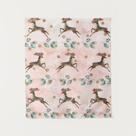 Rentier mit Blume im Antlermuster Wandteppich (Vorderseite)