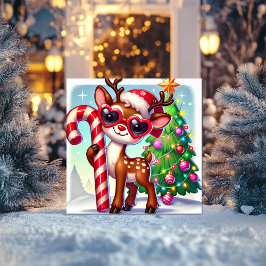 Rentier mit Candy Cane & Christmas Tree Feiertagskarte