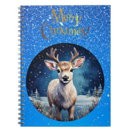 Rentier mit fröhlichem Weihnachtskranz-Gruß Notizblock