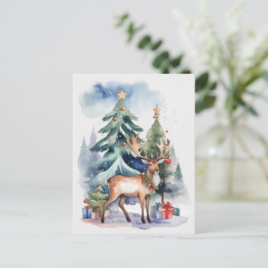 Rentier mit Geschenken Postkarte (Stehend Vorderseite)