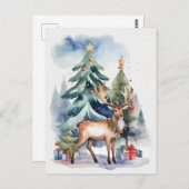 Rentier mit Geschenken Postkarte (Vorne/Hinten)