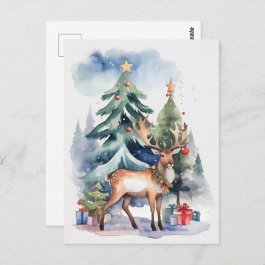Rentier mit Geschenken Postkarte (Vorne/Hinten)