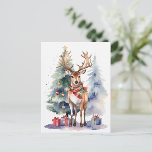 Rentier mit Geschenken Postkarte (Stehend Vorderseite)