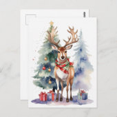 Rentier mit Geschenken Postkarte (Vorne/Hinten)