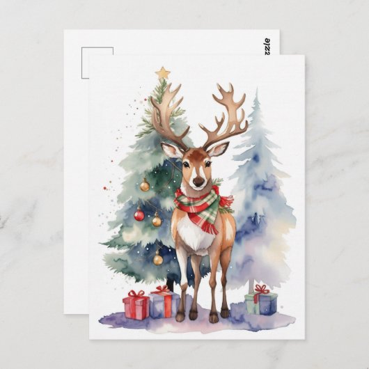 Rentier mit Geschenken Postkarte (Vorne/Hinten)