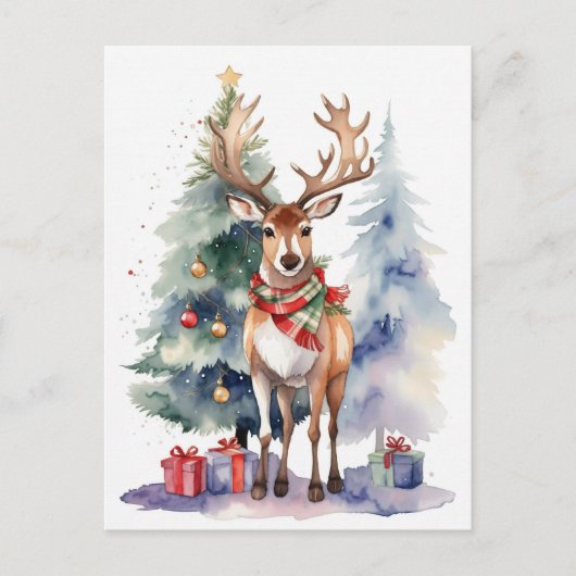Rentier mit Geschenken Postkarte (Vorderseite)