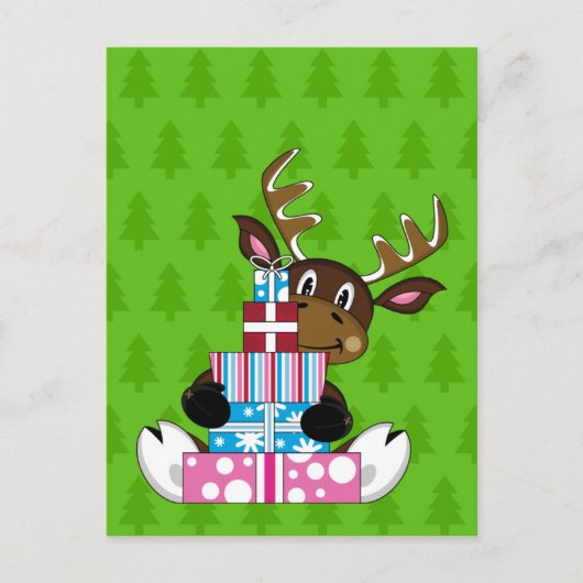 Rentier mit Geschenkkarte Postkarte (Vorderseite)