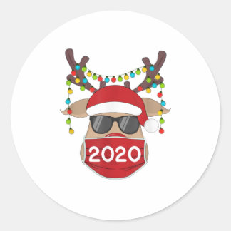 Rentier mit Gesichtsmaske Weihnachten 2020 Runder Aufkleber