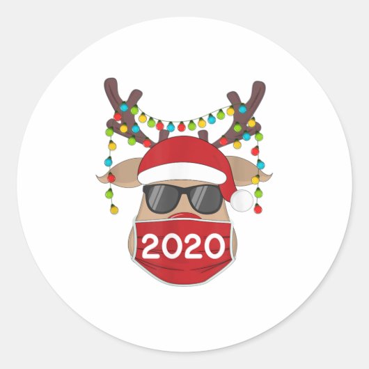 Rentier mit Gesichtsmaske Weihnachten 2020 Runder Aufkleber (Vorderseite)