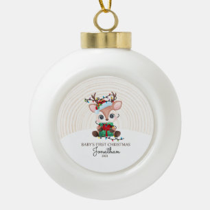 Rentier mit Lights Baby First Christmas Keramik Kugel-Ornament