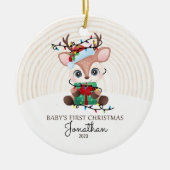 Rentier mit Lights Baby First Christmas Keramik Ornament (Vorne)
