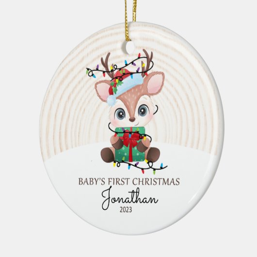 Rentier mit Lights Baby First Christmas Keramik Ornament (Links)