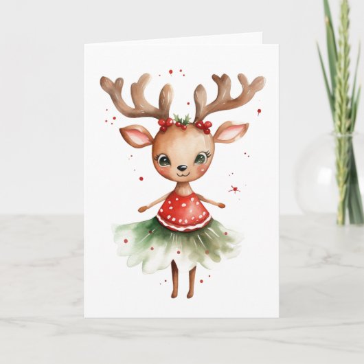 Rentier mit Weihnachtsbeleuchtung Feiertagskarte (Vorderseite)