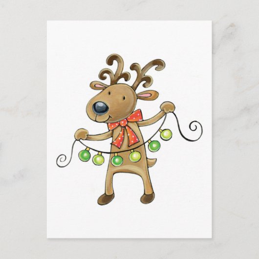 Rentier mit Weihnachtsleuchten Feiertagspostkarte (Vorderseite)