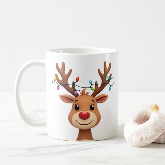 Rentier mit Weihnachtsleuchten Kaffeetasse (Mit Donut)