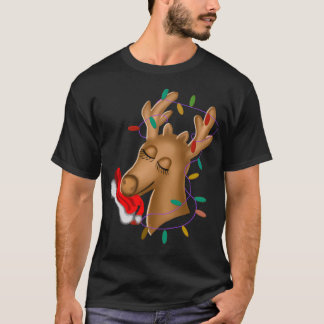 Rentier mit Weihnachtsleuchten und Weihnachtsratte T-Shirt