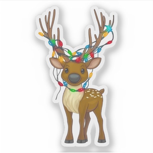 Rentier mit Weihnachtslicht auf Antlers Aufkleber (Vorderseite)