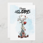 Rentier mit Weihnachtslichtern Feiertagskarte (Vorne/Hinten)