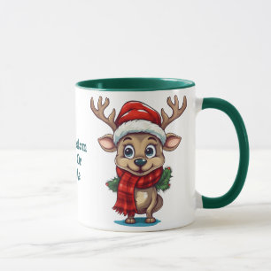 Rentier mit Weihnachtsmannmütze Scarf Weihnachtsfe Tasse