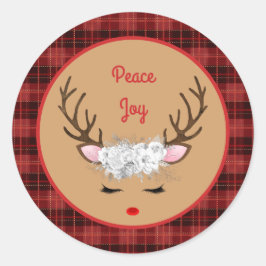 Rentier mit White Roses über Karierten Frieden und Runder Aufkleber