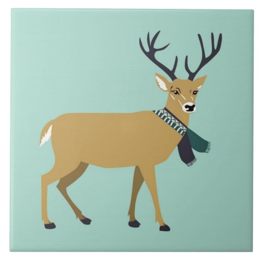 Rentier mit Winterschlaf (Weihnachtstier) Fliese (Vorderseite)