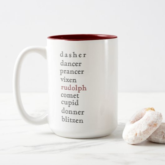 Rentier Names Holiday Tasse (Mit Donut)