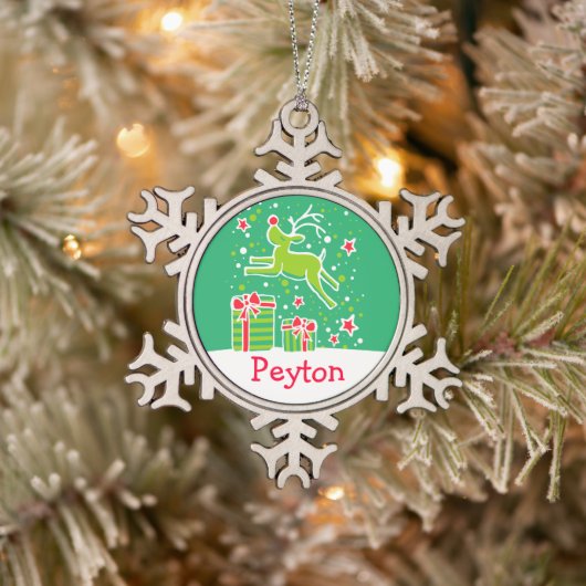 Rentier nennt Schneeflocken Weihnachtsschmuck Zinn-Ornament (Baum)