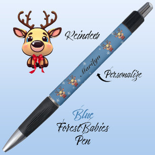 Rentier Niedlich Funny Xmas Deer w/ Antlers Blue � Kugelschreiber