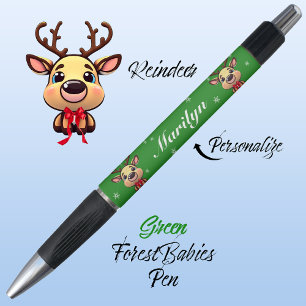 Rentier Niedlich Funny Xmas Deer w/ Antlers Green Kugelschreiber