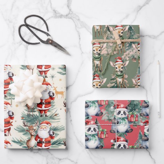 Rentier, Panda Bear zu Weihnachten Geschenkpapier Set (Vorderseite)