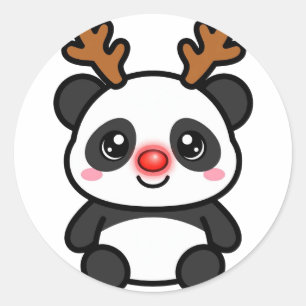 Rentier-Panda-Weihnachts-Klassik-Rund-Aufkleber Runder Aufkleber